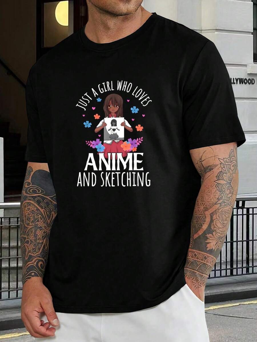 Camiseta de dibujo de anime - Camiseta para amantes del manga - Regalo Otaku - Camiseta informal de manga corta negra para hombres, mujeres y jóvenes - Negro - Ver 1