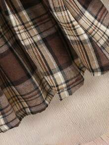 女童豹纹心形图案圆领长袖上衣和格子百褶裙套装