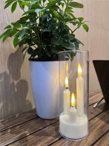 1pc/2pcs Flame LED Candle Light In Clear Plastic Holder, 7.5 Cm Diameter X 15 Cm Height, Flameless Warm Light Battery Powered For Weddings And Parties Birthday Garden Balcony Porch Ambiance Decorative Candles (Batteries Not Included)