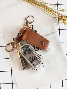 1pc Leather Material No-Rinse Hand Sanitizer Holder, Keychain No-Rinse Hand Sanitizer Holder, Portable Travel No-Rinse Hand Sanitizer Holder With Clip, Travel Essential, Back To School Supplies - Multicolor - View 7