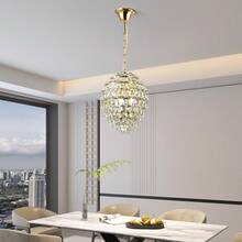 (Feed Bulb*3  E12/AC110-130V)1PC Modern Style K9 Drop Crystal Chandelier, Modern Crystal Light Fixtures, Golden Metal Finishes And The Perfect Combination Of 176 Crystals, Suitable For Cafe, Bathroom, Living Room, Bedroom, Dining Room, Foyer, Hotel, Corridor Or Powder Room - 金色 - 查看 3