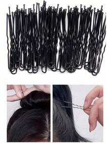 5/6/7cm U-Shaped Hair Clips, 30/150pcs Black Invisible Hair Bun Maker Clip, Suitable For Ladies & Girls, Makeup Fixing Buns & Updos Hair Accessories, Black U-Shape Hair Pins ,Hair Styling Tools - Black - View 4