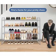 Estantería para zapatos de 3 niveles, organizador de zapatos de metal para pasillo, de gran capacidad y apilable, con rejilla de alambre resistente para el piso del armario, dormitorio, color negro - Gris - Ver 6