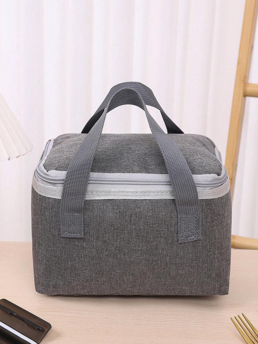 1 pieza Bolsa de almuerzo para estudiantes con paquete de hielo, diseño simple y elegante, fácil de transportar, acceso fácil - Gris - Ver 1