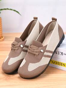 女士休闲运动鞋，舒适透气轻便优雅系带运动鞋，网眼鞋面，防滑平底鞋适合日常散步、办公室 - 卡其色 - 查看 7