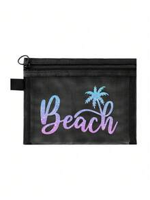 Maestra Mesh Cosmetic Bag Lipstick & Cushion Puff Storage Portable Make-Up Bag Transparent Organizer Bag Toiletry Bag Travel Pouch,Makeup Bag Makeup Pouch Skincare Bag Toiletry Bagtravel Essentials For Vacation Summer Holiday Back To School School Stuff Bag For School Travel Bag For Women Makeup Bag For Travel - Black - View 2