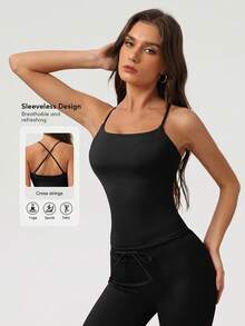 Sodalemon Women Cross Back Sleeveless Sport Training Run Padded High Support Outdoor Yoga Tank Top