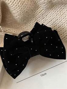 1pc Women Elegant Sweet Black Velvet Fabric Bling Rhinestone Bow Big Hair Claw Clip, Suitable For Daily Outfit & Hairstyle Hair Clips Hair Jaw Clip Hair Clamps Hair Clutch Hair Catcher Clip, Bow Accessories, School Stuff, College