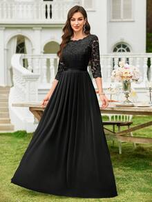MIUSOL Floral Lace Chiffon Ruffle Hem Maxi Dress, Elegant Ladies Gown, Formal Dress, Suitable For Wedding Guest, Graduation Ceremony, Gala Dinner And Other Occasions Black Spring - Black - View 5
