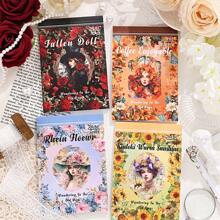Libro de pegatinas con estampados florales vintage - Colección retro de motivos botánicos y humanos | 20 hojas artísticas con diversos diseños de plantas, flores y figuras | Perfecto para diarios hechos a mano, scrapbooks, fundas de teléfono y manualidades DIY