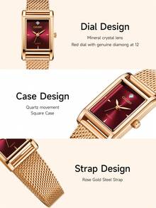 CITIZEN 女士金色石英表带手表，女士优雅礼物方形表壳石英手表，配不锈钢网状表带，EJ6123-81Z