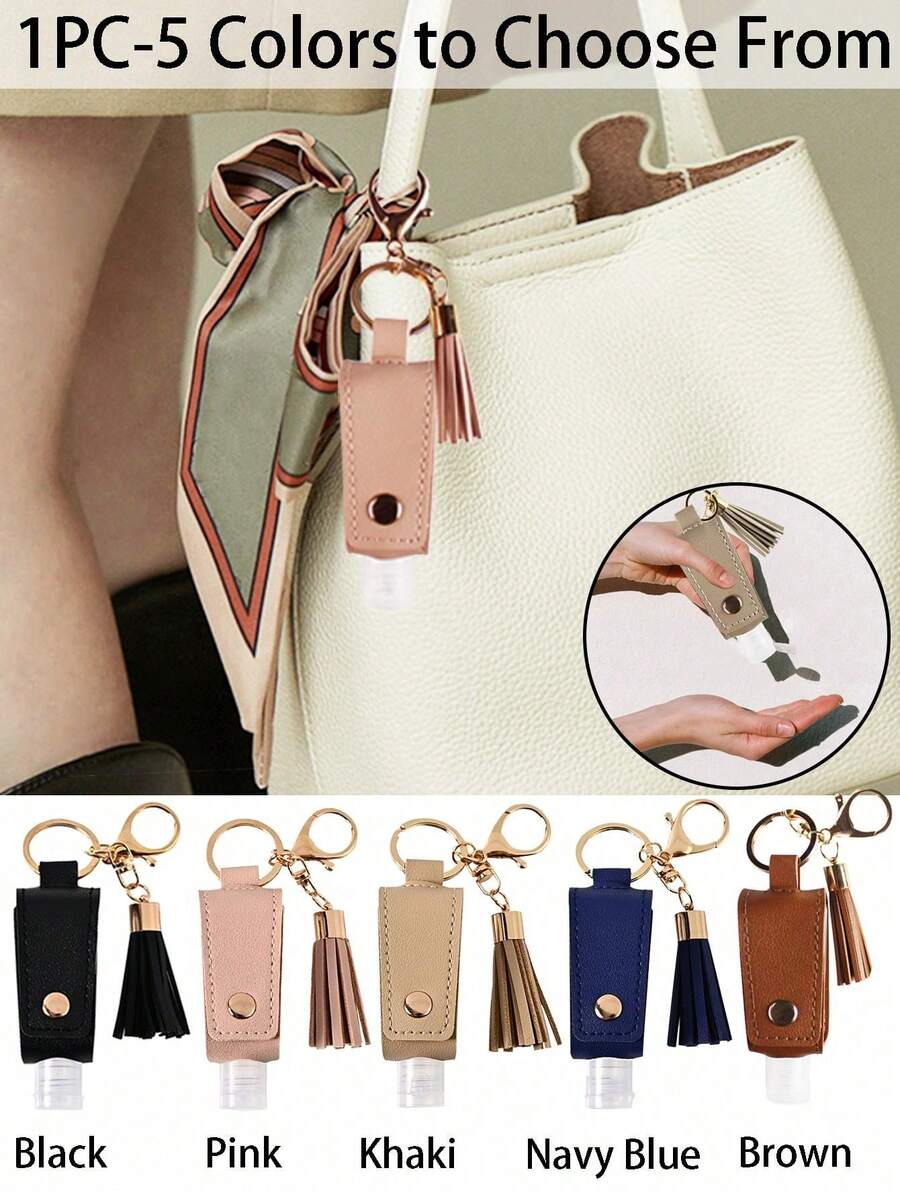 1pc Leather Material No-Rinse Hand Sanitizer Holder, Keychain No-Rinse Hand Sanitizer Holder, Portable Travel No-Rinse Hand Sanitizer Holder With Clip, Travel Essential, Back To School Supplies - Multicolor - View 1