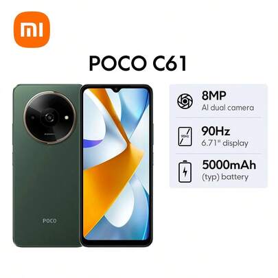 Xiaomi Mi POCO C61 全球版智能手机流畅的 6.71 英寸 90Hz 显示屏精致时尚的设计 8MP Al 双摄像头系统大容量 5000mAh（典型值）电池安全指纹和面部解锁联发科 Helio G36 处理器 12nm 工艺，八核高达 2.2GHz 支持可扩展存储支持 10W 充电 S 蓝牙 5.4 Android 14 支持双 4G