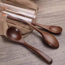 木勺套装饭勺蜂蜜搅拌器鸡翅木免漆免蜡厨房用具配件甜品勺、学习用品 - 摩卡棕 - 查看 5