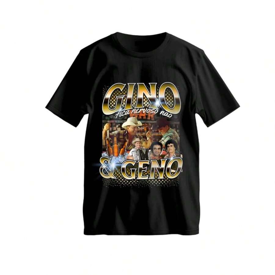 Camiseta Streetwear Bootleg Gino E Geno Brasilidades Moda De Rua Street Unissex Masculino Feminino 100% Algodão Top Premium Streetwear Lançamento Envio Imediato Varias Cores!! Plus Size - Preto - Visão 1
