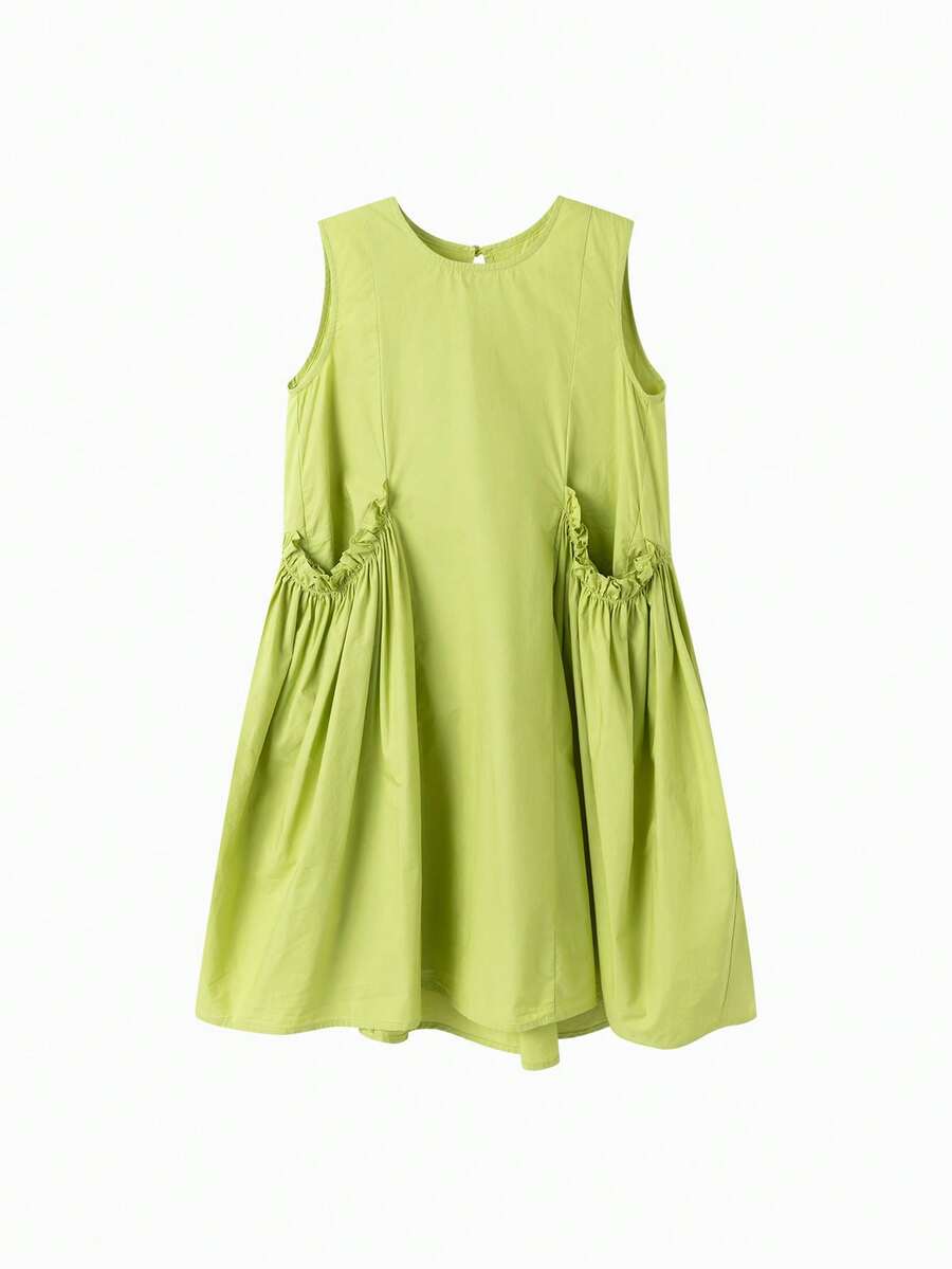 Balabala 女童连衣裙 儿童夏季中大童女孩纯棉文艺无袖花蕾连衣裙 - 綠色調 - 查看 1