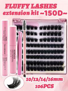 Mikiwi D Curl Individual Lash Clusters Kit 5pcs DIY Lash Cluster Extension Kit With Bond And Seal&Lash Remover&Lash Tweezers&Lash Brush 10/12/14/16mm 0.07D Segmented False Eyelashes Eyelash Extension Kit  For Self Use At Home Extra Thick&Dramatic Faux Mink False Eyelashes Soft&Light, Reusable - Black - View 13