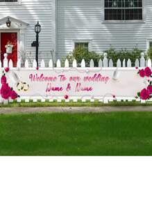 1pc Custom Personalized "Welcome To Our Wedding" Floral Backdrop, Party Scene Decoration Prop Banner