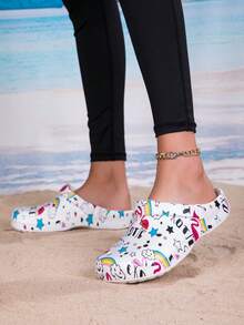 新款女士园艺鞋，可调节宽松平底拖鞋，适合卧室/旅行/海滩，拼色 - 彩色 - 查看 3