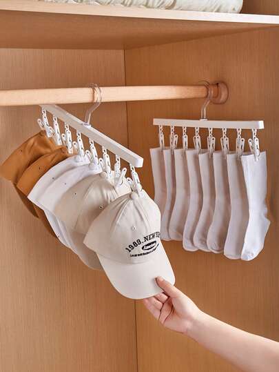 1pc White Plastic Sock Drying Rack With PP & PC Material, Multi Clip Clothesline Hanger Designed For Socks, Underwear, Baby Clothing, Tights And Delicate Garments; Ideal For Air Drying, Quick-Drying, And Space-Saving Laundry In Any Room; Dryer Rack With Adjustable Clip Sets, Suitable For Home, Dorm, Apartment, And Laundry Closet Use