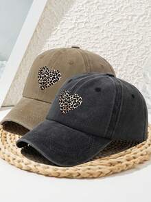 1pc Women's Leopard Print Heart Graphic Outdoor Sports Washed Vintage Stylish Beach Travel Adjustable Soft Top No-Support Baseball Cap, Suitable For Daily Wear - Multicolor - View 21