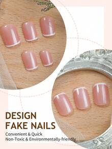 24 chiếc móng tay giả đầu nhọn kiểu Pháp màu trắng, móng tay vuông ngắn, có hiệu ứng lấp lánh, thiết kế tối giản, che phủ hoàn toàn, dành cho phụ nữ và trẻ em gái, đồ dùng làm móng hàng ngày - Nhiều màu - Xem 3