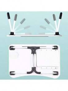 Home Office Lap Desk With Storage Drawer, Tablet And Cup Holders, Laptop Bed Tray Table, 23.6" Foldable Laptop Desk, Laptop Stand For Working, Writing, Gaming And Drawing, White Top White Legs - White - View 2