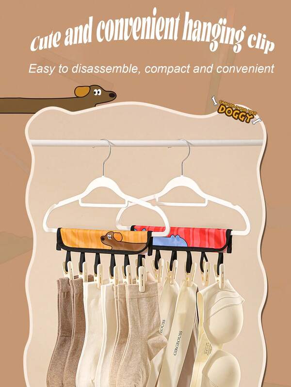 1 Stück tragbarer Cartoon-Stoff-Faltbügel für Reisen, kompakte Kleiderbügel-Clips für Unterwäsche und Socken, multifunktionale faltbare Stoffklammerbügel