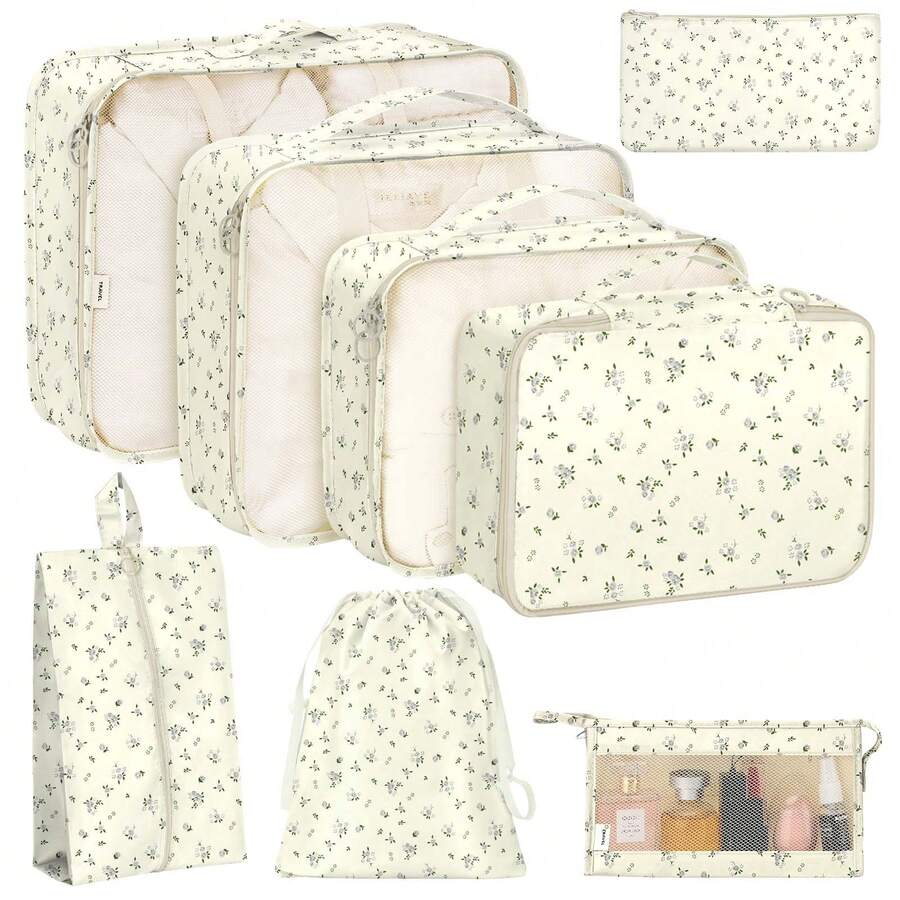 8pcs Travel Packing Cubes Set,Travel Portable Clothes Storage Bags, Compression Storage Shoe Bag, Clothing Underwear Bag, Luggage Packing Organizers,Pack Your Luggage With Ease ,Travel Essential Accessories - 小米花 - 查看 1