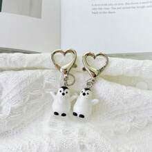 3D Penguin Love Key Chain - 1 Pair Adorable Penguin Couple Resin Pendant, Suitable For Bags And Earphone Accessories, Women's Keychain With Heart Card Ring, Ideal Valentine's Day Gift Decor, Warm Embrace Love Penguin Keychain, Gift For Best Friends, Wife, Husband, Boyfriend, Girlfriend