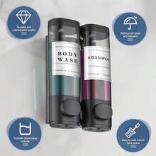 New Shampoo And Conditioner Dispenser Shower Dispenser Body Wash Wall Mounted Shampoo Dispenser For Shower Wall No Drill For Bathroom Hotel 2 Chamber X 300ml Black  Waterproof Labels - 黑色 2 - 查看 4