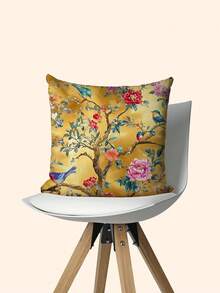 1 件复古中国花鸟图案短毛绒抱枕套，涤纶面料制成，可机洗，拉链开合，单面印花，方形，优雅装饰枕套适用于各种房间类型，有 3 种尺寸可供选择，是客厅配件和夏季户外装饰的理想选择