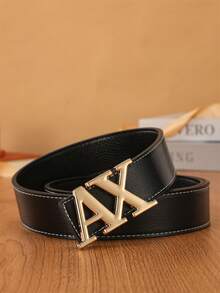 1pc Men's Fashionable Luxury Smooth Buckle Classic Letter Pattern Belt, Versatile Holiday Essential, Suitable For Family, Gifts, Vacation And Festivals, Ideal Holiday Gift - Multicolor - View 9