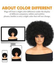 Afro Wig 14Inch And 8Inch Afro Wigs For Women 70s Afro Kinky Curly Wig Bouncy Huge Fluffy Puff Wigs Synthetic Hair For Cosplay Daily And Party - 黑色 - 查看 6