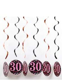 6pcs/1set Black Rose Gold PVC Spiral Hanging Ornaments For 18th/21th/30th/40th/50th/60th/70th Birthday Decorations Party Background Decoration Supplies