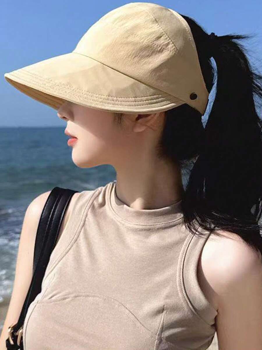 1pc Women's Summer Breathable Sun Protection Open Top Hat, Quick Dry, Suitable For Ponytail, Versatile - Solid Color Empty Top - View 1