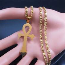 Collar de cruz ankh egipcia para mujeres/hombres, color dorado de acero inoxidable, amuleto, joyería de protección