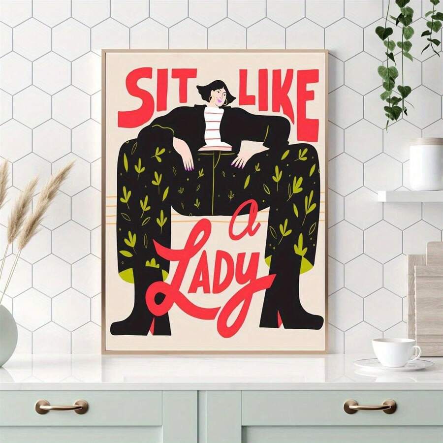 Canvas artistic vibrant - Stil Art Deco fără ramă, decor de perete minimalist contemporan, operă de artă interioară impermeabilă pentru biroul de acasă, dormitor, sufragerie, mesaj despre egalitatea de gen și promovarea egalității de gen, idee de cadou unică