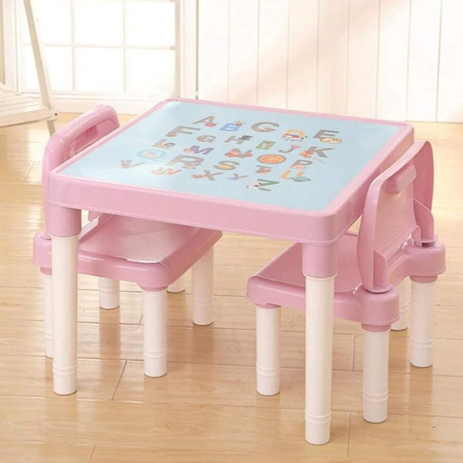 3-Piece Children's Learning Plastic Table And Chair Set Kindergarten Table And Chair Summer Outdoor Picnic Table For Adults (Including 1 Table And 2 Chairs) - Pink - View 1