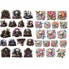 17 pezzi di adesivi di teschi gotici in acquerello per fai da te, scrapbooking, album, planner decorativi, diari, articoli di cartoleria vintage, adatti per ritagli, diari, laptop, progetti fai da te, forniture scolastiche, ritorno a scuola