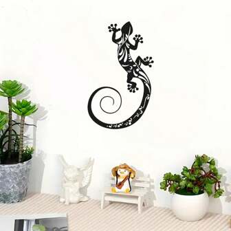 1 件黑色金属壁虎壁雕，装饰性蜥蜴金属墙饰，室内外蝾螈家居花园装饰，独特的爬行动物设计，壁虎装饰