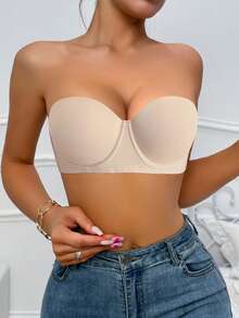Beige Smooth Underwire Bra With Half Cup, Comfortable Women's Lingerie With Supportive Underwire And Stylish Back Design