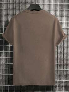 男士户外运动活力单线巴黎图案 T 恤，徒步、钓鱼、休闲百搭短袖 T 恤，春夏 - 咖啡棕 - 查看 2