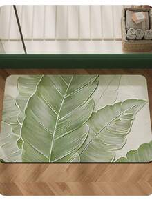 1 件优雅绿叶图案防滑可洗硅胶地垫，适用于家庭入口、浴室、厨房，完美的家居装饰礼物