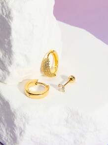 DareSee 3pcs Full Zirconia Inlay Hoop Earrings For Women, Sparkling CZ Stud Earrings 18K Gold Plated Stainless Steel Earrings Set Music-Fest Y2K-Fest Back To School