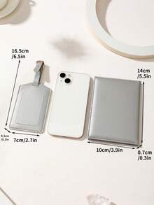 1 Set Outdoor Travel Cross-Border Journey Anti-Lost Map Printed Luggage Tag & Passport Holder, PU Material, Essential Travel Accessory Set - Silver - View 6