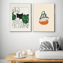 1pc/3PCS Funny Cat Dumplings Slouchy Cat Illustration Abstract Line Poster Canvas Painting Nordic Style Wall Art Picture Bathroom Home Decor Framed Cat Unframed Cat