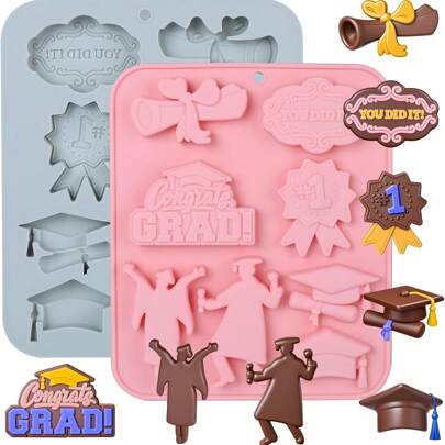 1pc Graduation Chocolate Cake Molds Silicone Graduation Silicone Molds Grad Chocolate Candy Mold With Cap Diploma Congrats Scroll 3D Shape For Baking Chocolate Gummy Cookies Fondant Cupcake Cake Decor Graduation Party Decoration