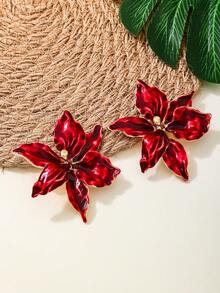 复古法式宫廷风花卉耳环（无礼盒） - 紅色 - 查看 4