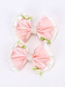 2 件白色蝴蝶结发夹，适合女孩，布艺花朵装饰发饰，适合女孩日常使用的时尚发饰 - 蝴蝶結髮夾 - 查看 2